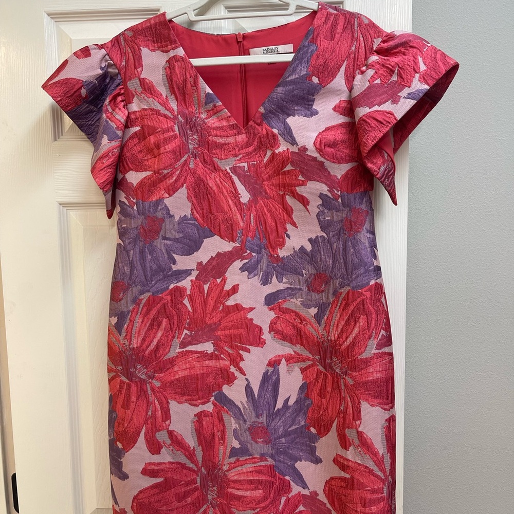 Badgley Mischka Red and Purple Floral Dress